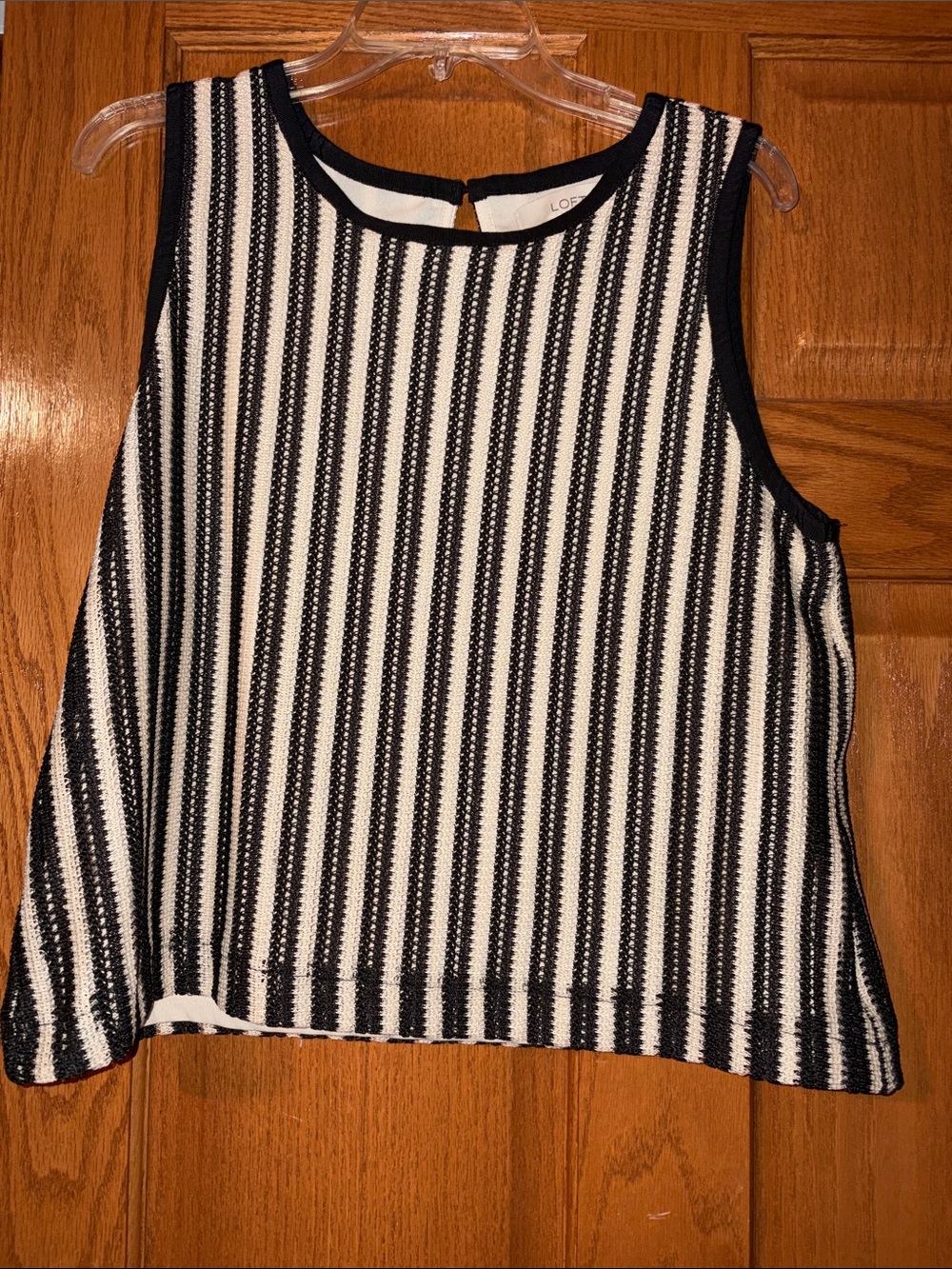 LOFT Black and Cream  Striped Sleeveless Top